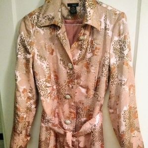 Belted WDNY Jacquered Coat w Rhinestone Buttons